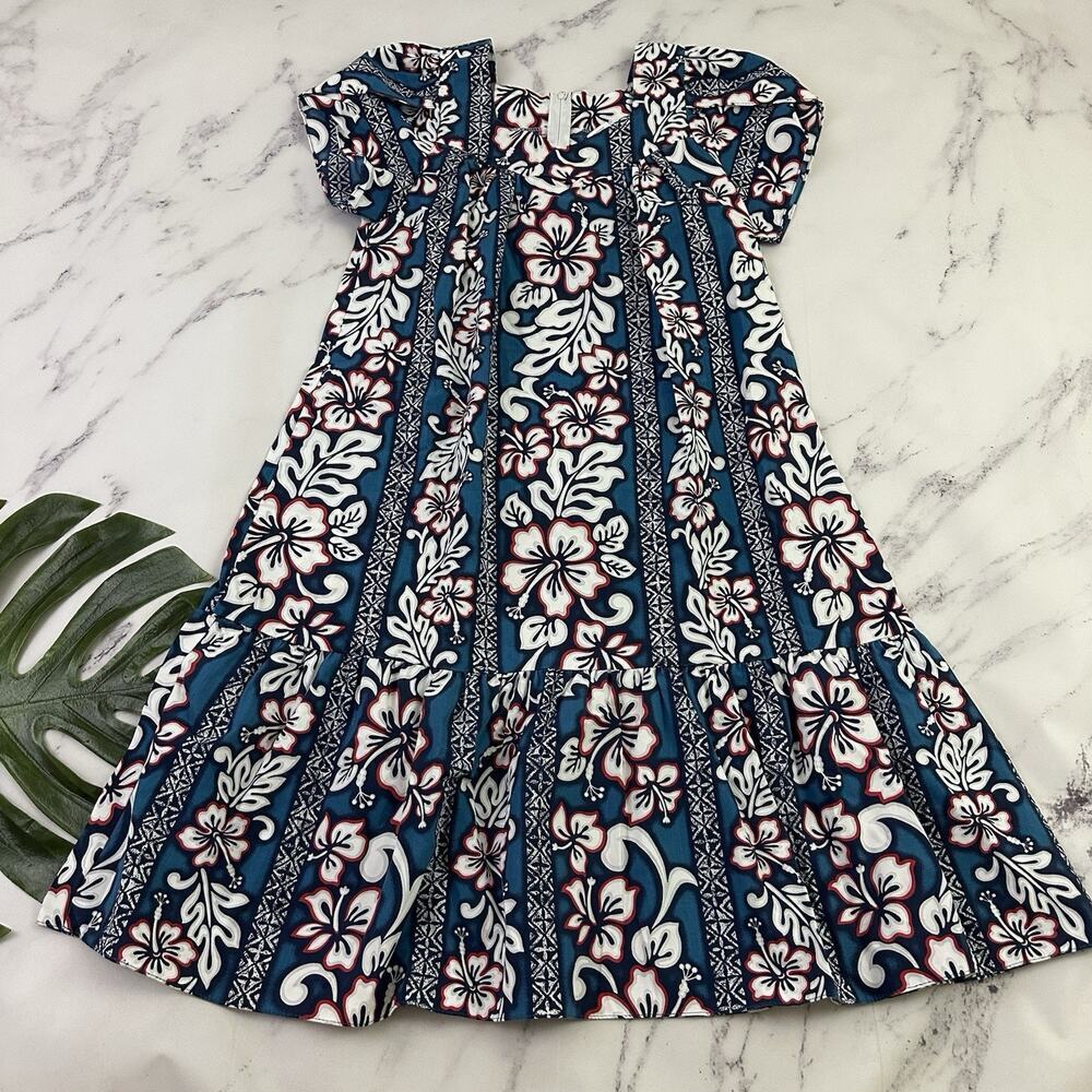 Royal Creations Womens Vintage 80s Muumuu Shift Dress Size M Blue Red Hawaiian